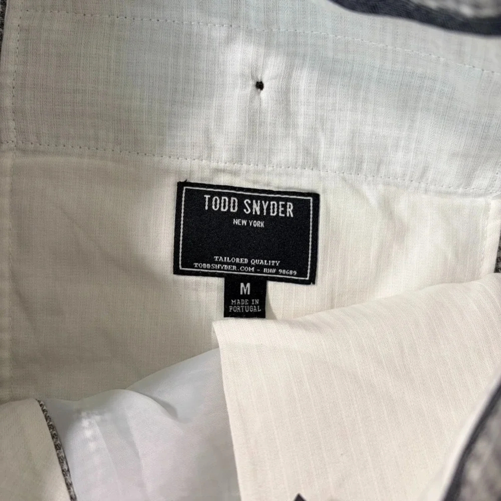 TODD SNYDER Straight Fit 100% Linen Beach Pants Grey Houndstooth Men Medium $395